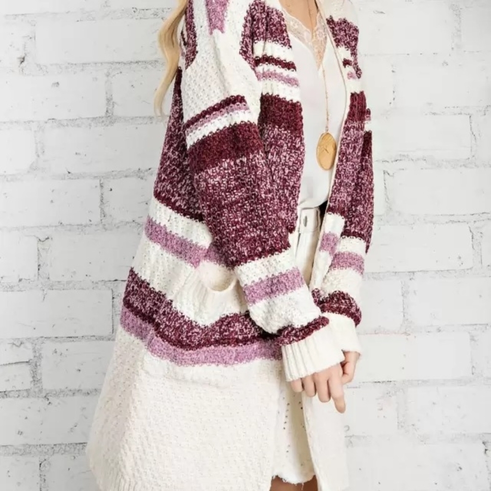 Cozy Maroon and Cream Cardigan Sweater